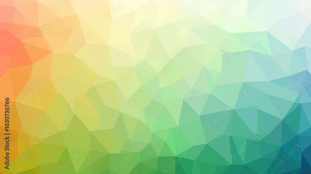 Abstract polygonal background with a gradient of orange, yellow, green, and blue colors.