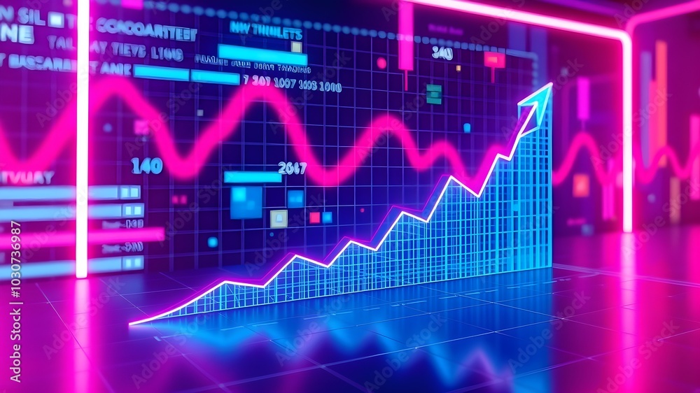 Neon Business Strategy with Digital Growth Chart Neon Business Strategy with Digital Growth Chart