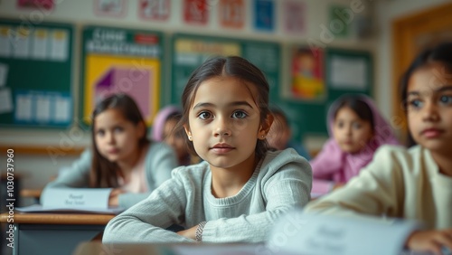 Middle Eastern Girls In School Classroom