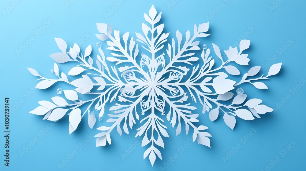 Detailed paper cut snowflake pattern with perfectly symmetrical branches, ideal for winter decor, paper cut snowflake, symmetrical seasonal pattern Detailed paper cut snowflake pattern with perfectly symmetrical branches, ideal for winter decor, paper cut snowflake, symmetrical seasonal pattern