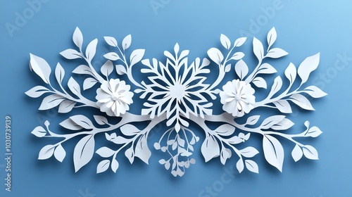 Detailed paper cut snowflake pattern with perfectly symmetrical branches, ideal for winter decor, paper cut snowflake, symmetrical seasonal pattern photo