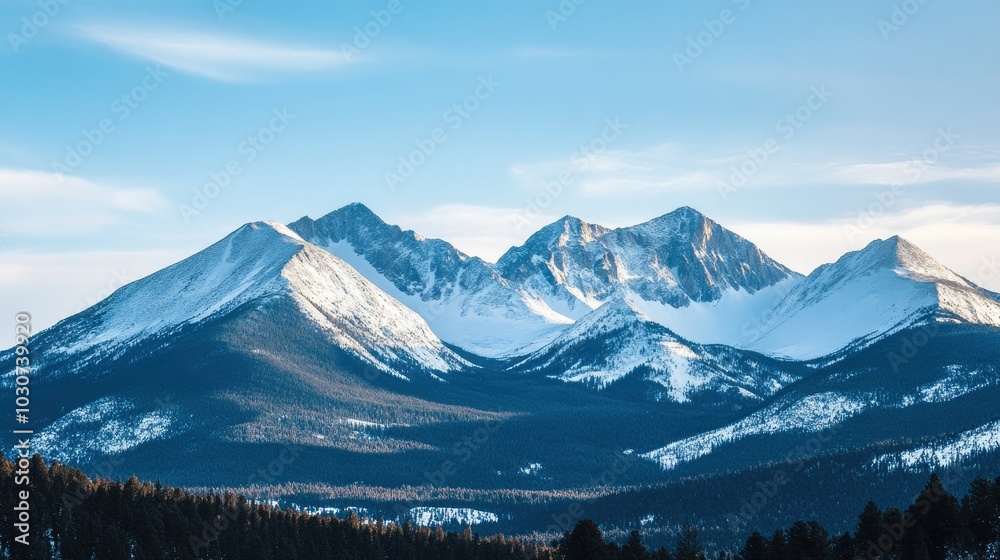 Snow-capped peaks of the Rocky Mountains with open sky for copy space Snow-capped peaks of the Rocky Mountains with open sky for copy space