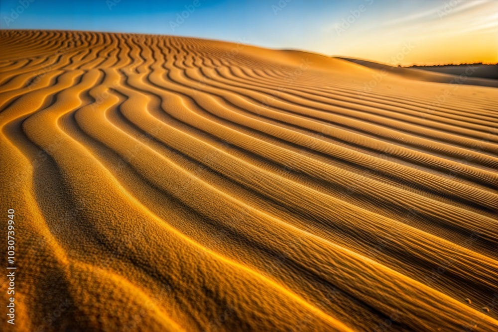 Naklejka premium Golden sand dunes with sunset over textured dirt