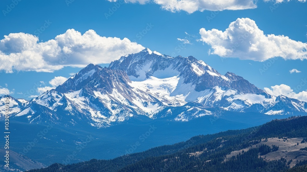 Snow-capped peaks of the Rocky Mountains with open sky for copy space Snow-capped peaks of the Rocky Mountains with open sky for copy space