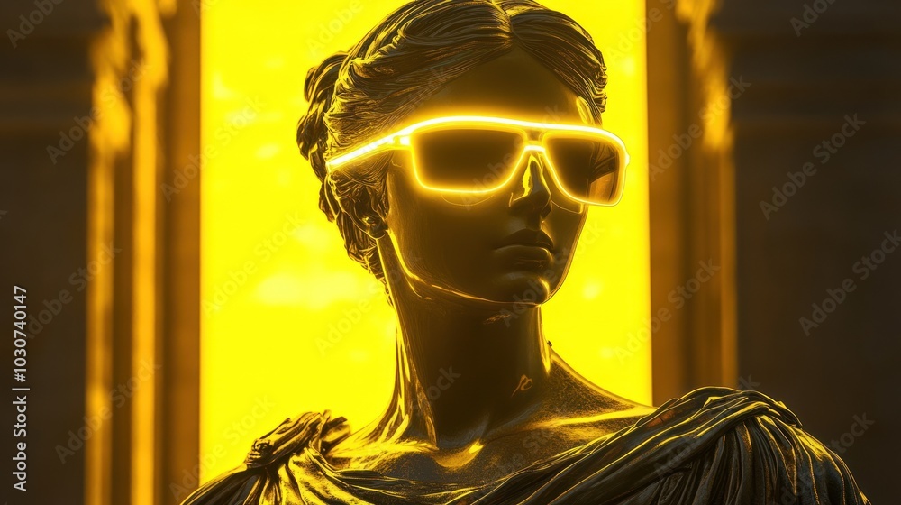 Classical statue with modern neon sunglasses effect. Classical statue with modern neon sunglasses effect.