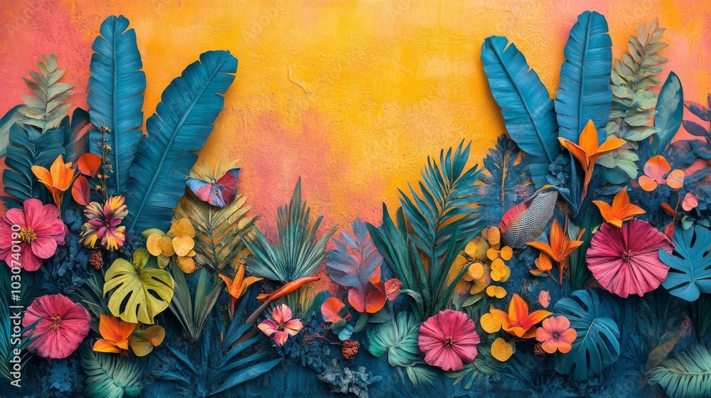 Vibrant Tropical Floral Mural Vibrant Tropical Floral Mural
