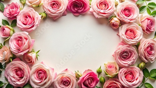 frame of roses weaving on a white paper background