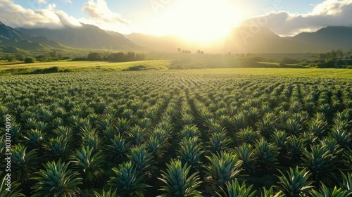 Serene Pineapple Field Under Golden Sunrise