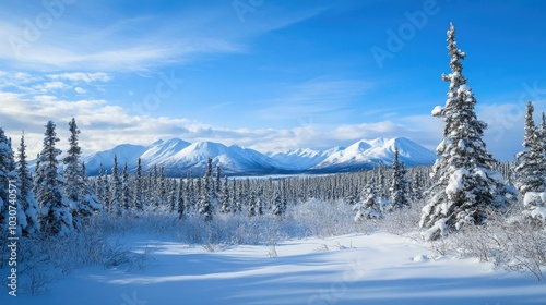 Obraz na płótnie Snow-covered landscape of the Yukon in Canada, with wide-open sky for copy w salonie