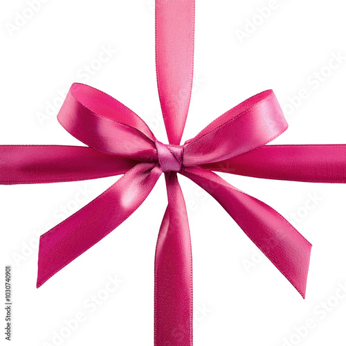 Pink satin ribbon bow on black background, elegant gift wrap decoration. transparent photo