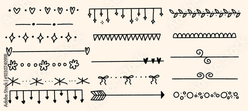 Decorative Page Breaks Set. Hand Drawn Doodle Text Dividers.





Heart,Arrow,Sparkle, Leaf, Bow Elements.
