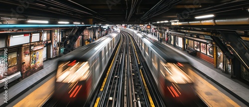 Motion blur of trains in subway station