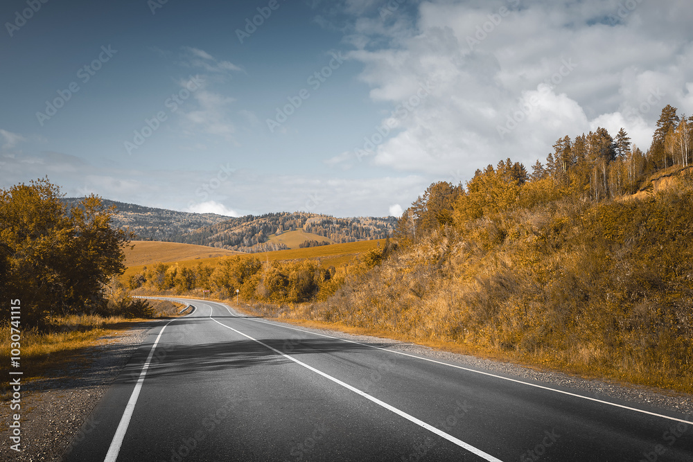 country road in autumn mountain landscape