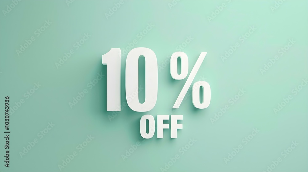 White '10% OFF' Promotional Sign on a Light Green Background with Copy Space