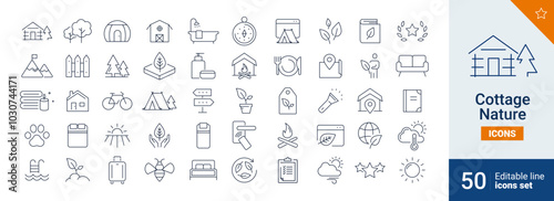 Cottage icons Pixel perfect. hotel, tree, bed, ...