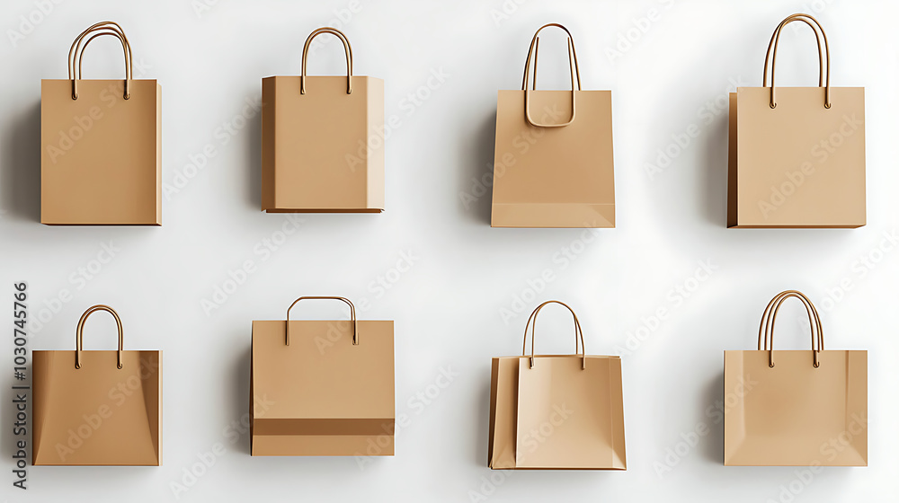 Set of brown paper shopping bags isolated Set of brown paper shopping bags isolated