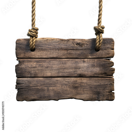 Rustic Wooden Sign Hanging From Rope photo