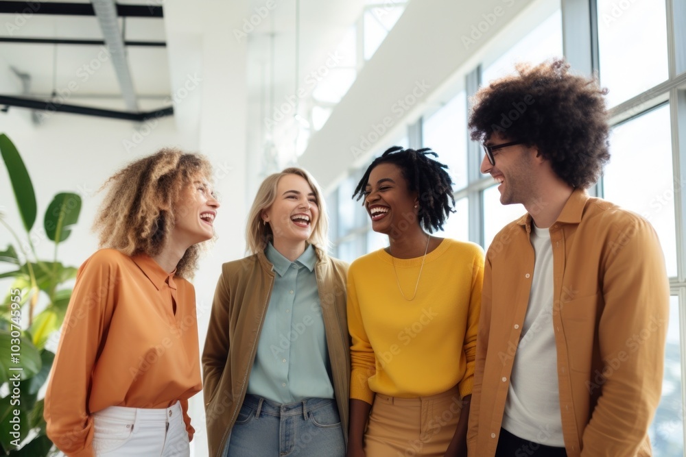 4 people business team laughing smiling talking. 4 people business team laughing smiling talking.