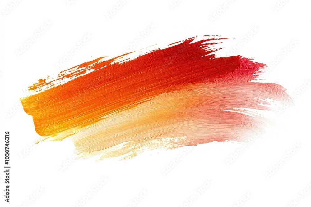 A dynamic display of bold brush strokes showcases a vibrant gradient transitioning from bright red to warm yellow against a smooth white backdrop.