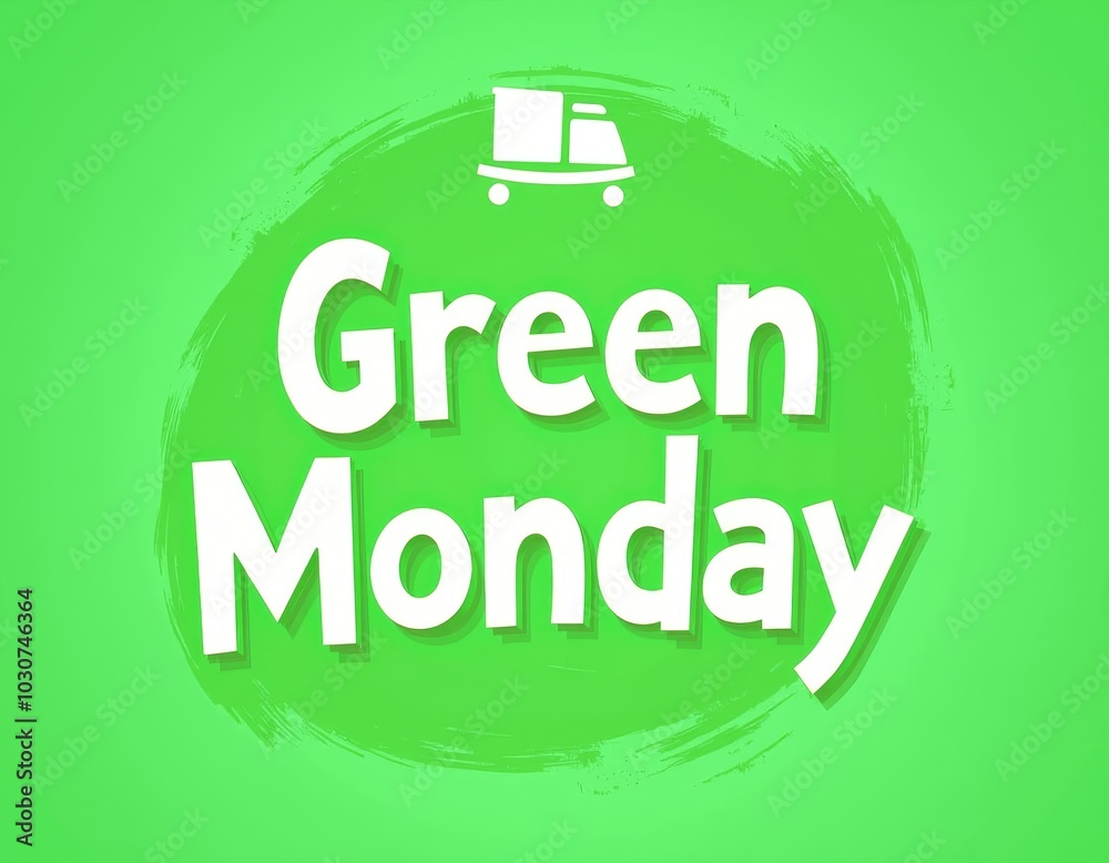 Green monday sale banner with delivery truck on vibrant background Green monday sale banner with delivery truck on vibrant background