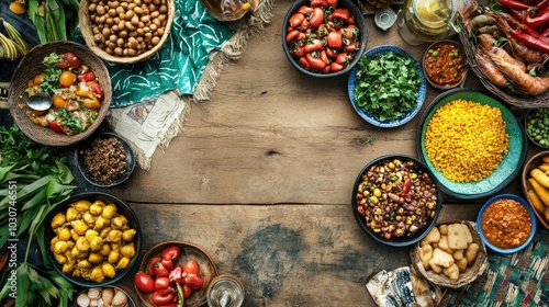 Top view of African market food with room for text on the side