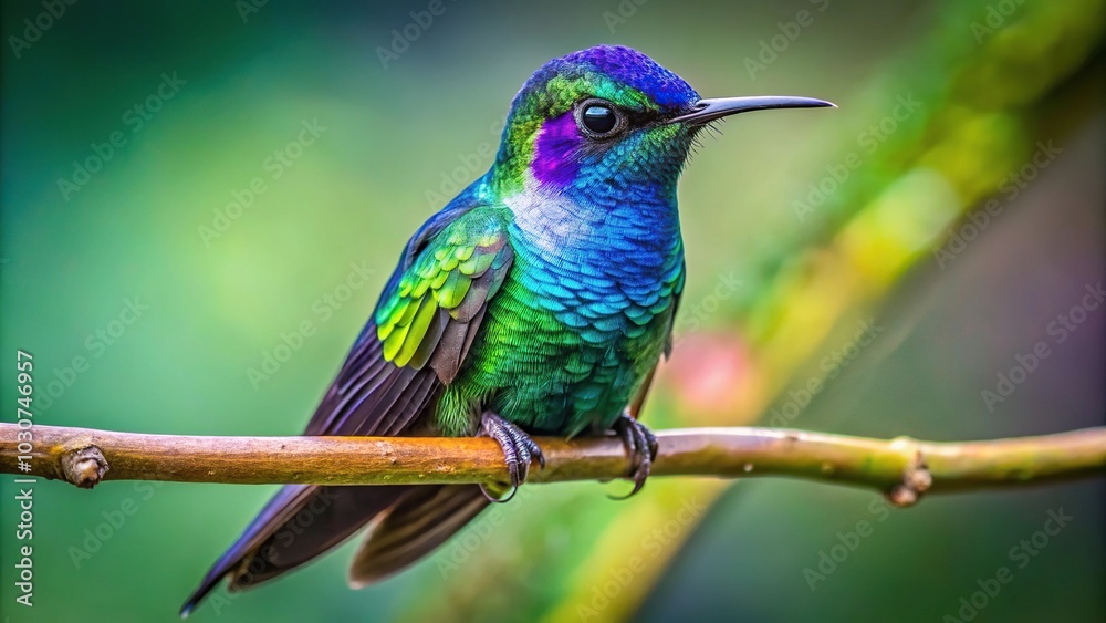 Fototapeta premium Iridescent hummingbird perched on branch