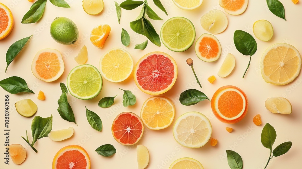 Vibrant Sliced Fruits on Soft Background Vibrant Sliced Fruits on Soft Background