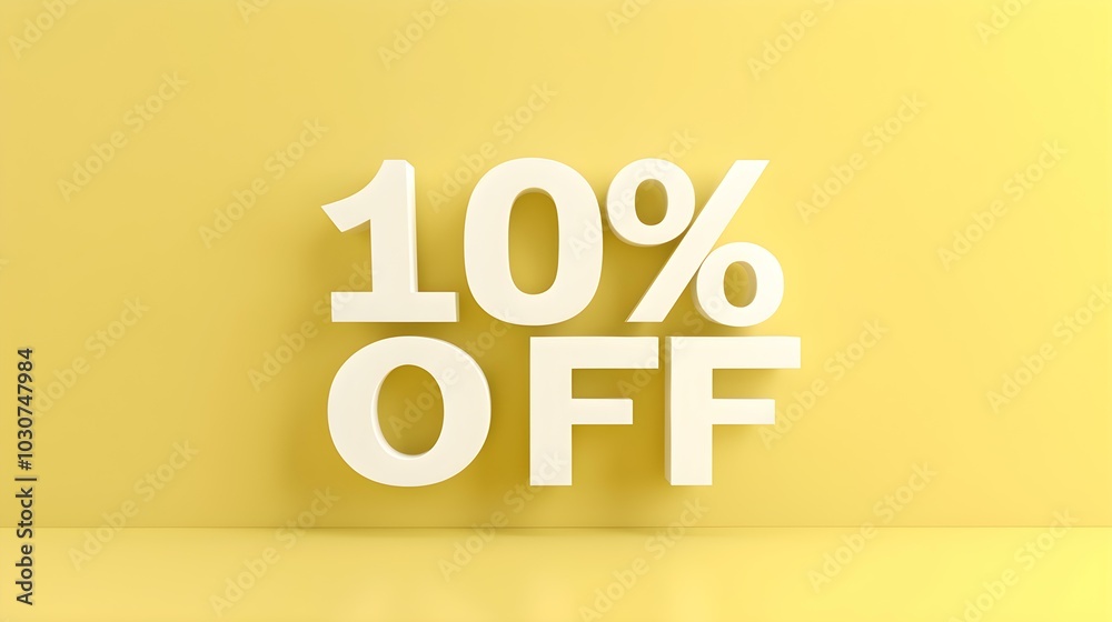 White '10% OFF' Promotional Sign on a Light Yellow Background with Copy Space White '10% OFF' Promotional Sign on a Light Yellow Background with Copy Space