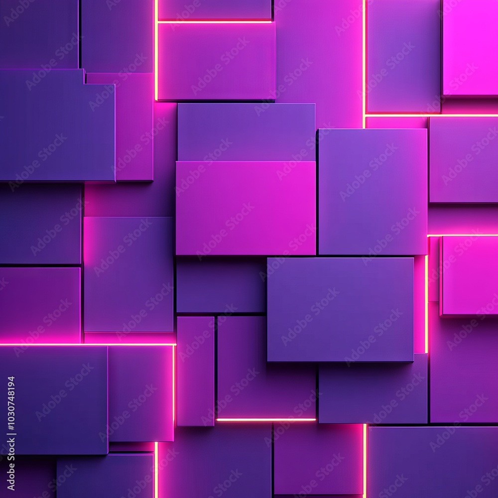 Obraz premium Abstract geometric design with vibrant purple and pink hues and glowing lines.