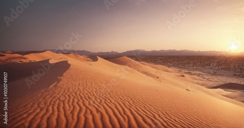 Majestic photo of a desert landscape with dunes at sunset