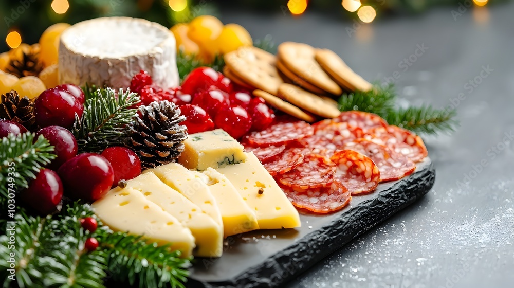 Beautifully Arranged Charcuterie Board with an Assortment of Artisanal Cheeses Fresh Fruits and Savory Cured Meats Perfect for Cozy Winter and Gatherings Beautifully Arranged Charcuterie Board with an Assortment of Artisanal Cheeses Fresh Fruits and Savory Cured Meats Perfect for Cozy Winter and Gatherings