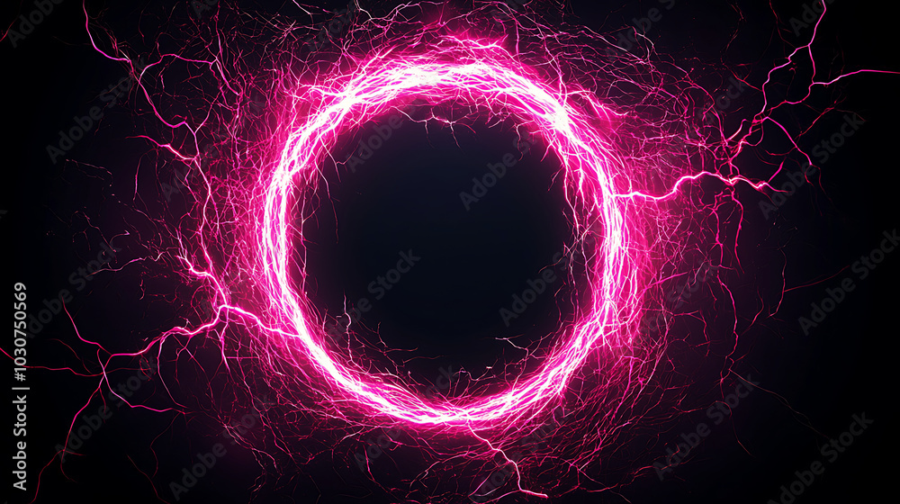 Glowing electric pink lightning round frame