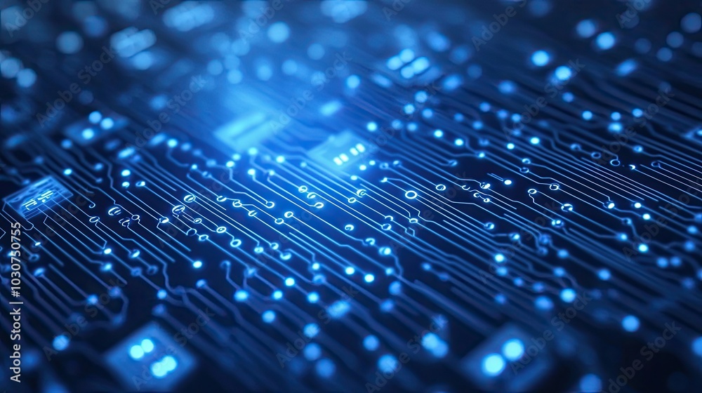 Abstract binary code and glowing circuits representing the flow of data in modern technological systems Abstract binary code and glowing circuits representing the flow of data in modern technological systems