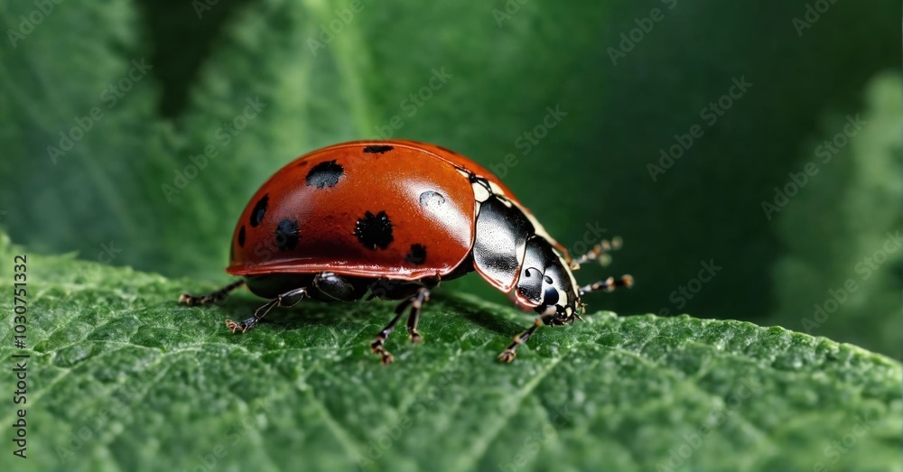 Hyperrealistic macro shot of a ladybug on a leaf Hyperrealistic macro shot of a ladybug on a leaf