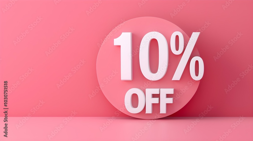 White '10% OFF' Promotional Sign on a Pink Background with Copy Space