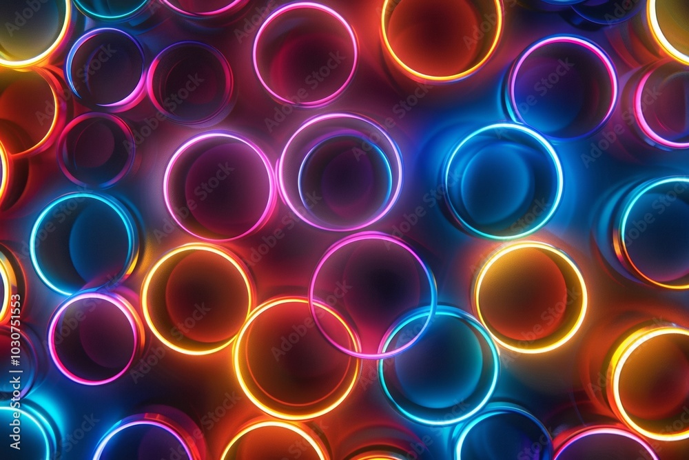 Neon circles and rings on a dark background, glowing neon lights Neon circles and rings on a dark background, glowing neon lights