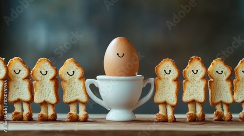 Cheerful Toast Soldiers with Egg in Egg Cup