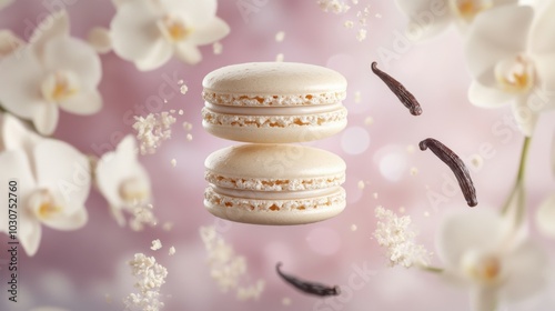 Levitating Vanilla Macarons with Vanilla Beans