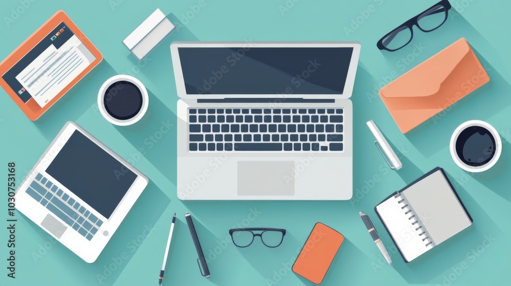 Flat lay workspace with digital devices Flat lay workspace with digital devices