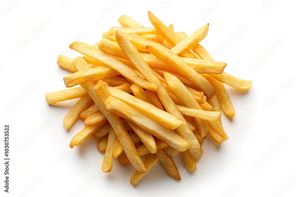 French fries isolated on white background from a high angle French fries isolated on white background from a high angle