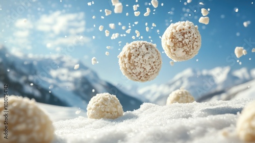 White Chocolate Truffles in Snowy Landscape