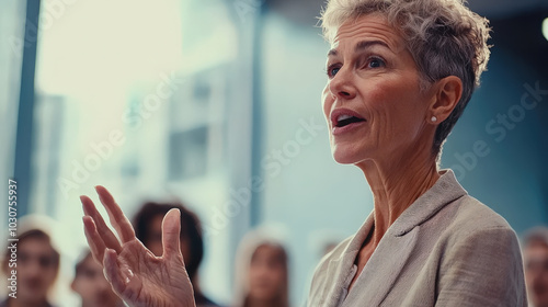 Senior Female Leader Giving a Speech photo