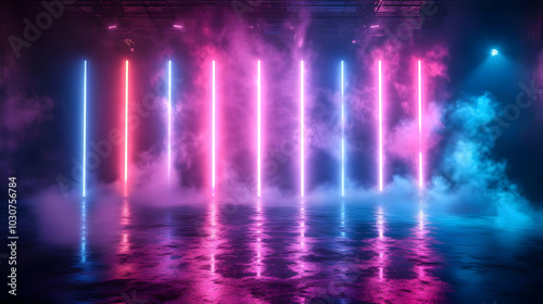 Wallpaper Mural Neon-lit space with colorful lights and fog effects. Torontodigital.ca