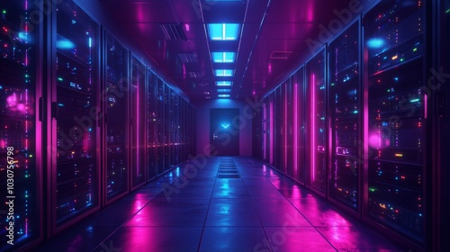 Futuristic Data Center with Neon Lighting