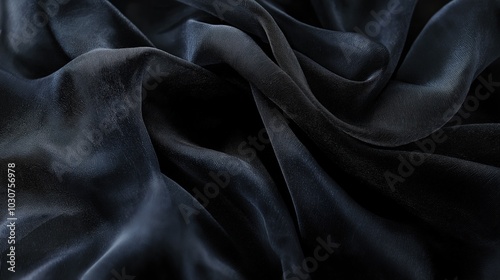 Black fabric organza texture background. Beautiful black organza with folds background.