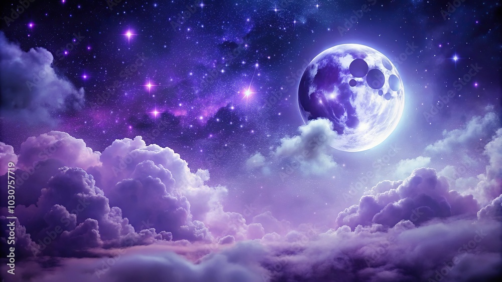 Forced perspective mystical moonlit sky purple gradient wallpaper with clouds and stars Forced perspective mystical moonlit sky purple gradient wallpaper with clouds and stars