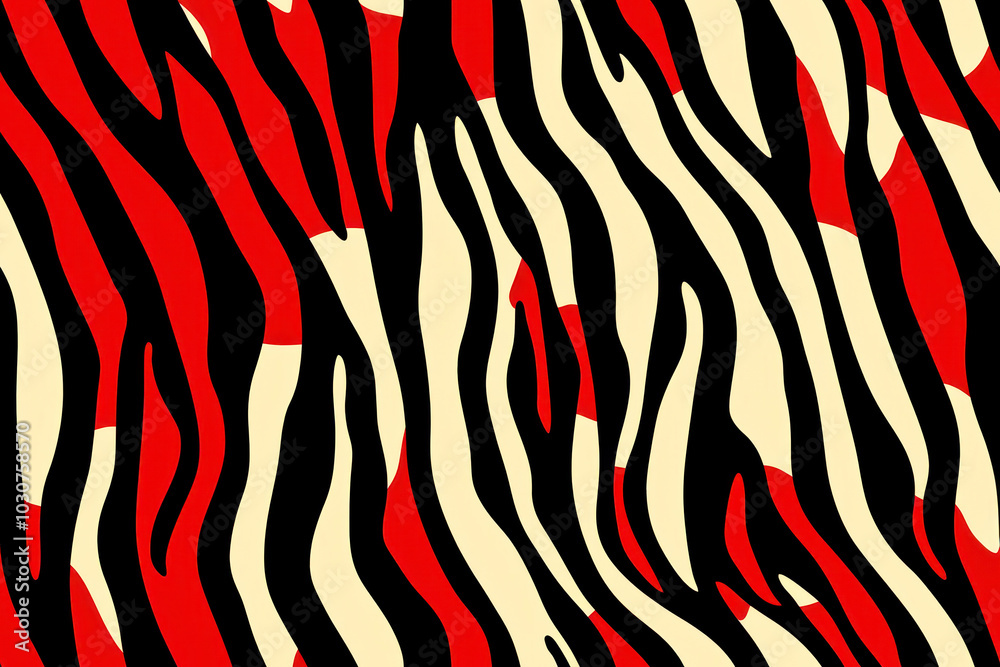 Full seamless tiger and zebra stripes animal skin pattern. Red black texture for textile fabric print. Full seamless tiger and zebra stripes animal skin pattern. Red black texture for textile fabric print.