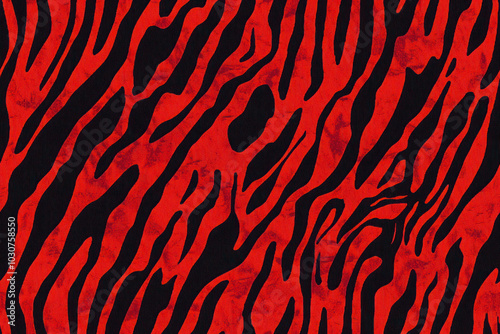 Full seamless tiger and zebra stripes animal skin pattern. Red black texture for textile fabric print.