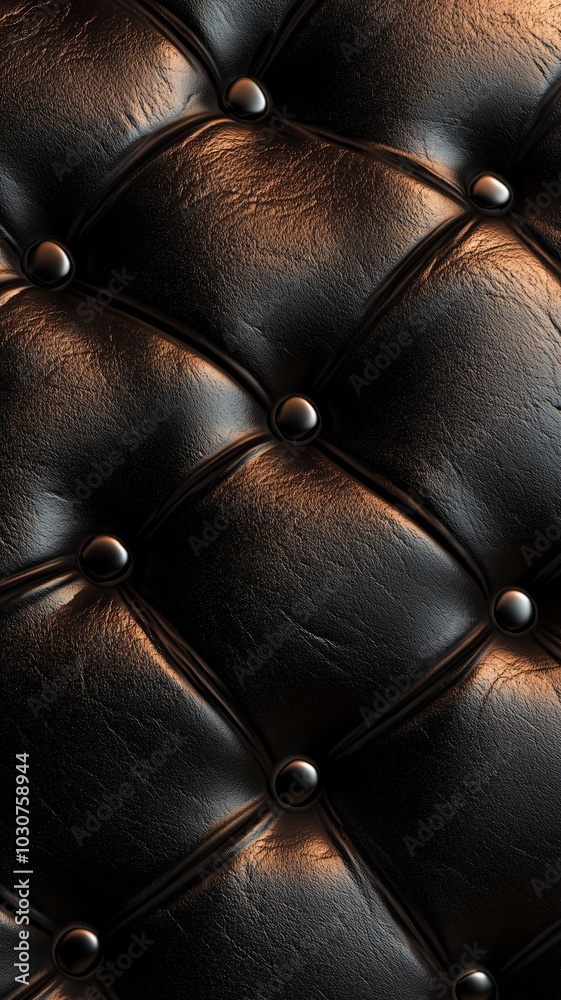 Naklejka premium Dark Glossy Leather with Deep Button Tufting and Subtle Highlights - Made with Generative AI
