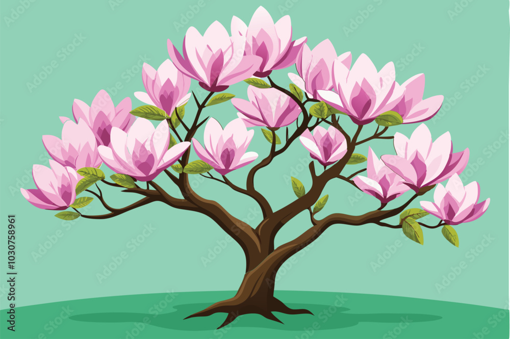 Obraz premium Magnolia tree Isolated flat vector illustration 